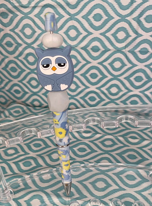 Flower pen with owl beadable pen