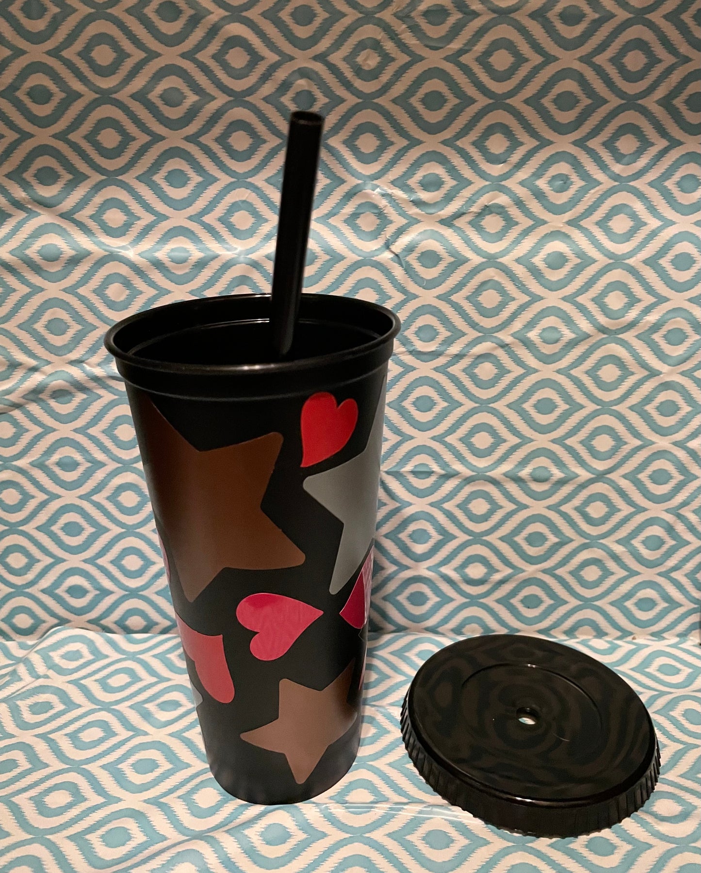 Gold silver stars with hearts cold cup black