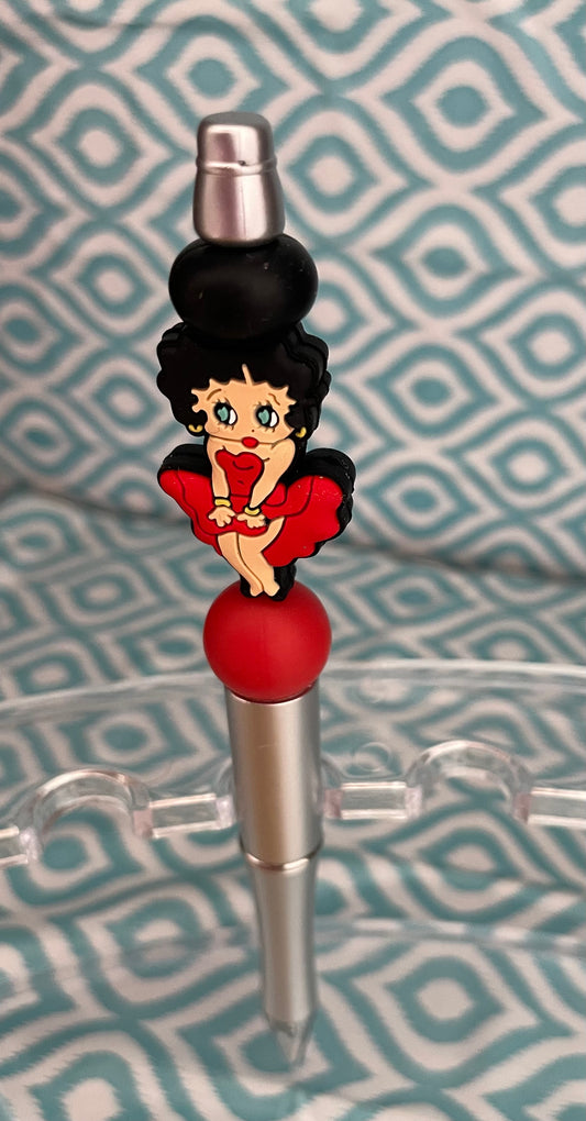 Red dress lady on silver beadable pen