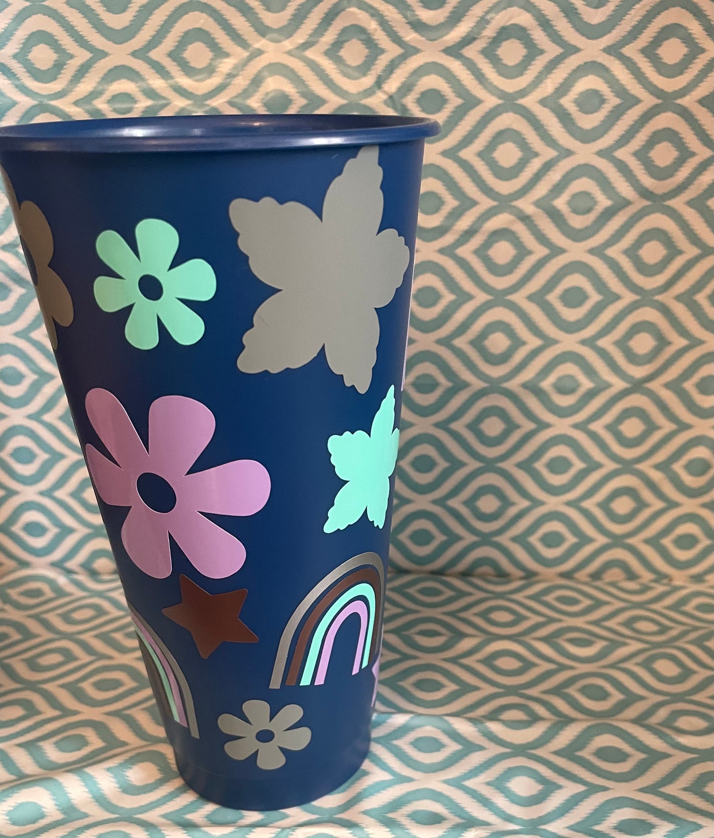 Dark blue flower rainbow star cold cup