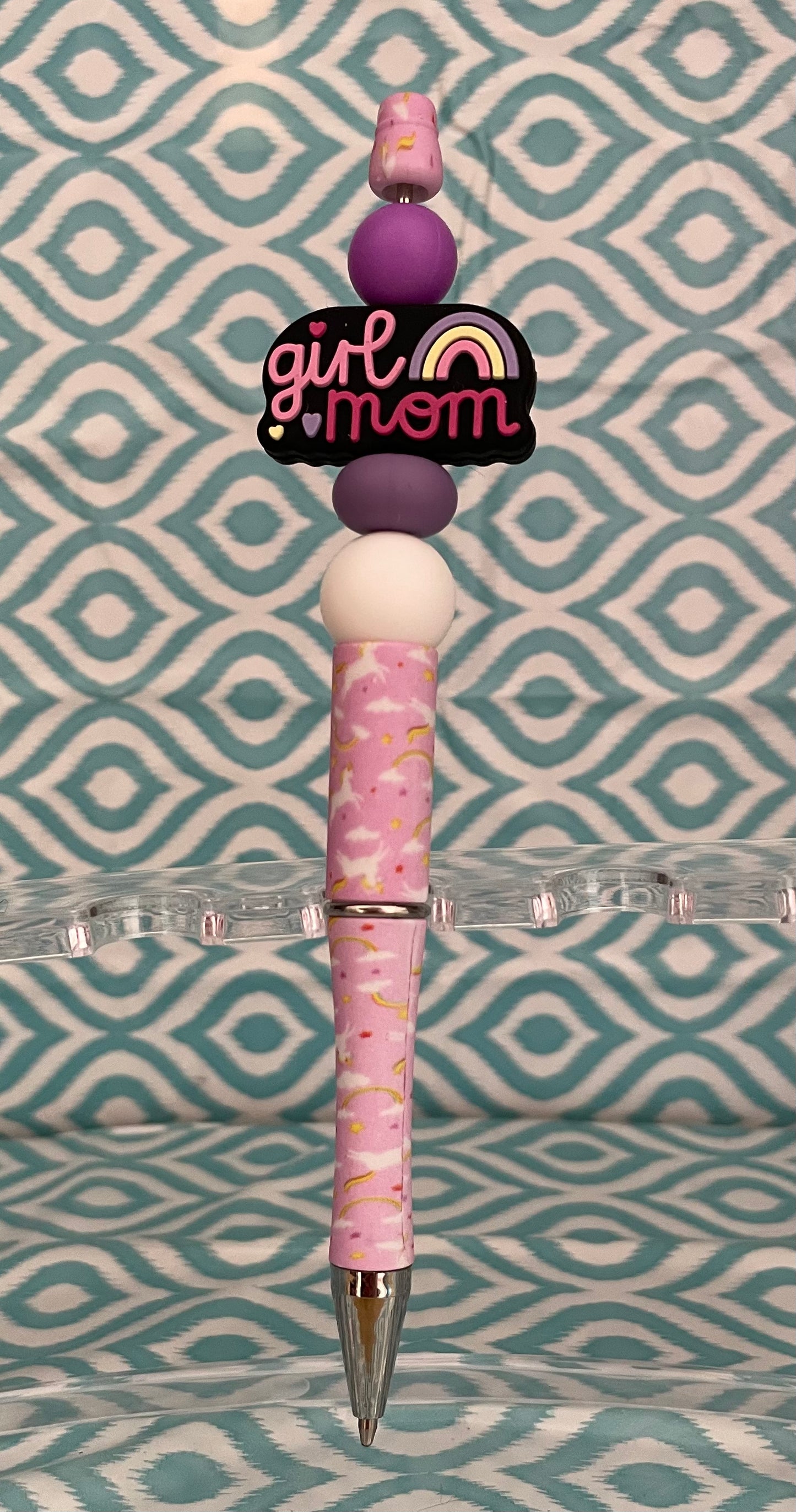 Girl mom pink unicorn beadable pen