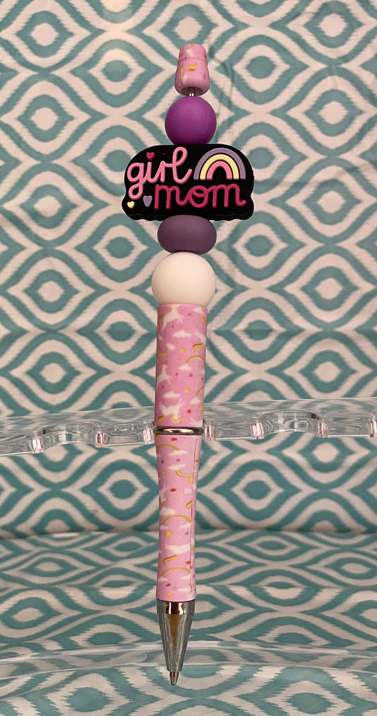 Girl mom pink unicorn beadable pen