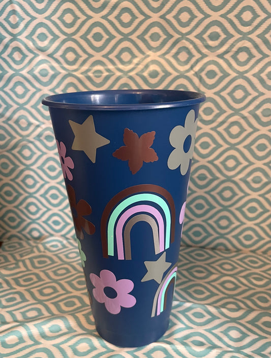 Dark blue flower rainbow star cold cup