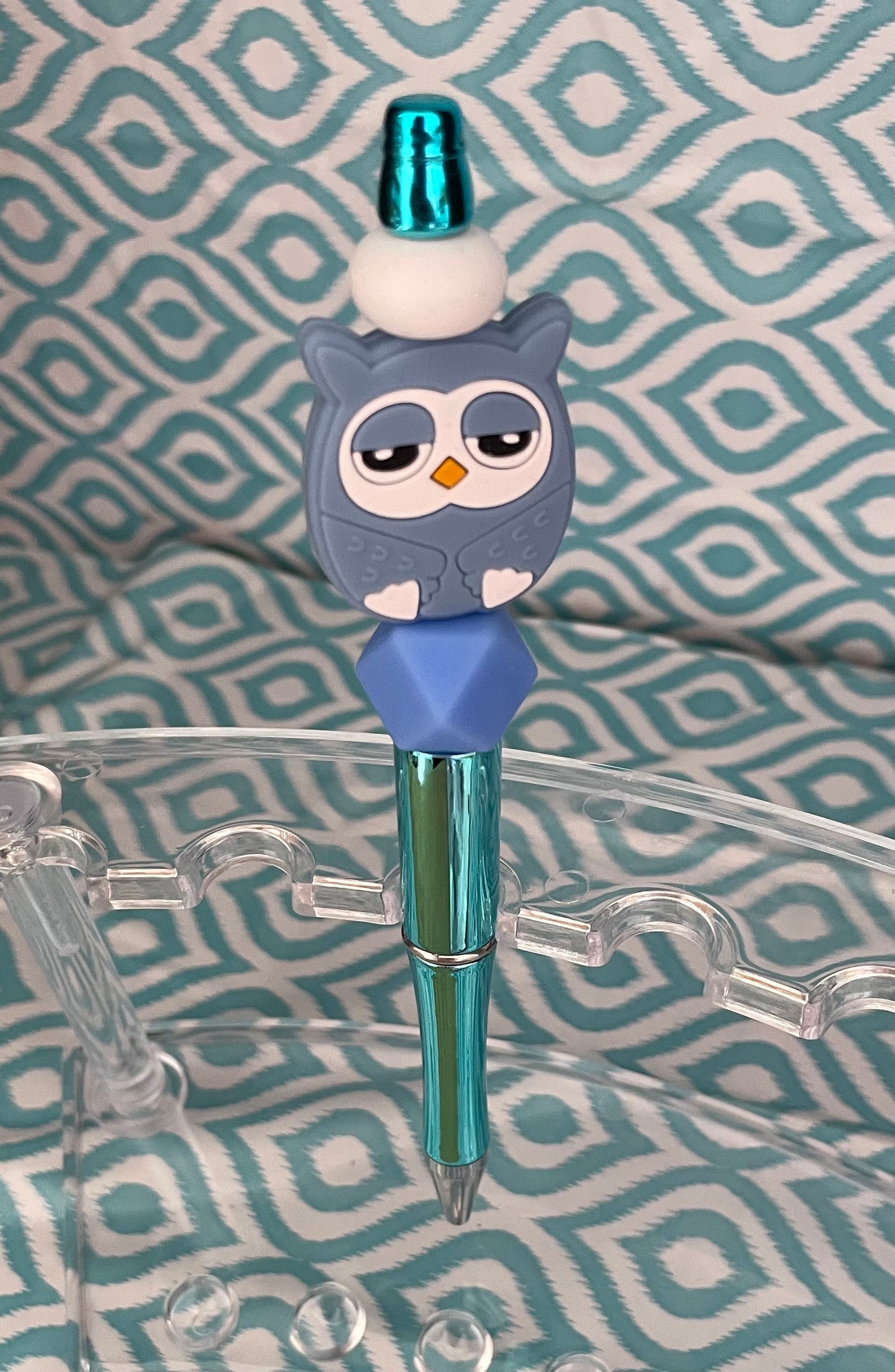 Owl metallic teal beadable pen