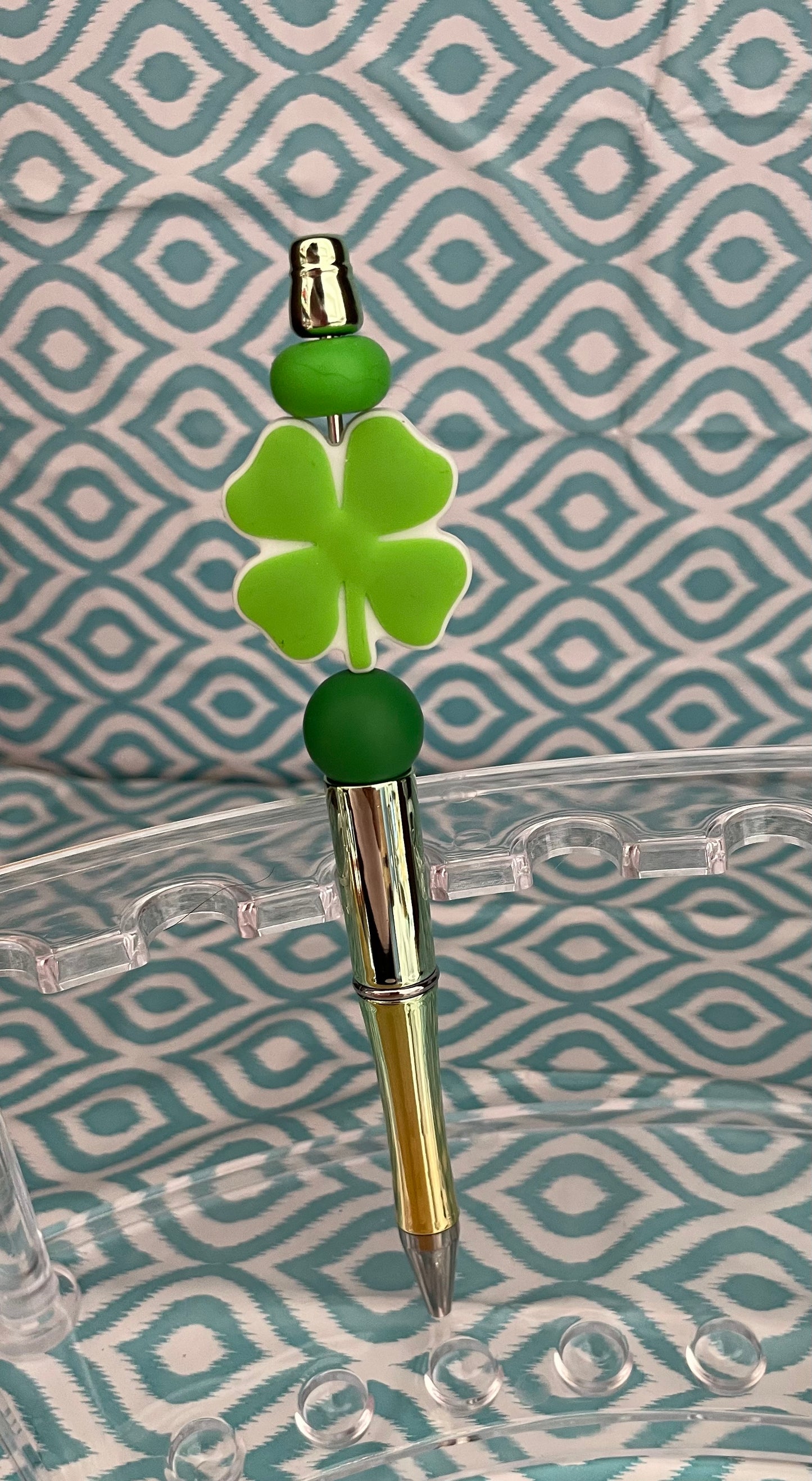 Green four leaf luck charm beadable pen