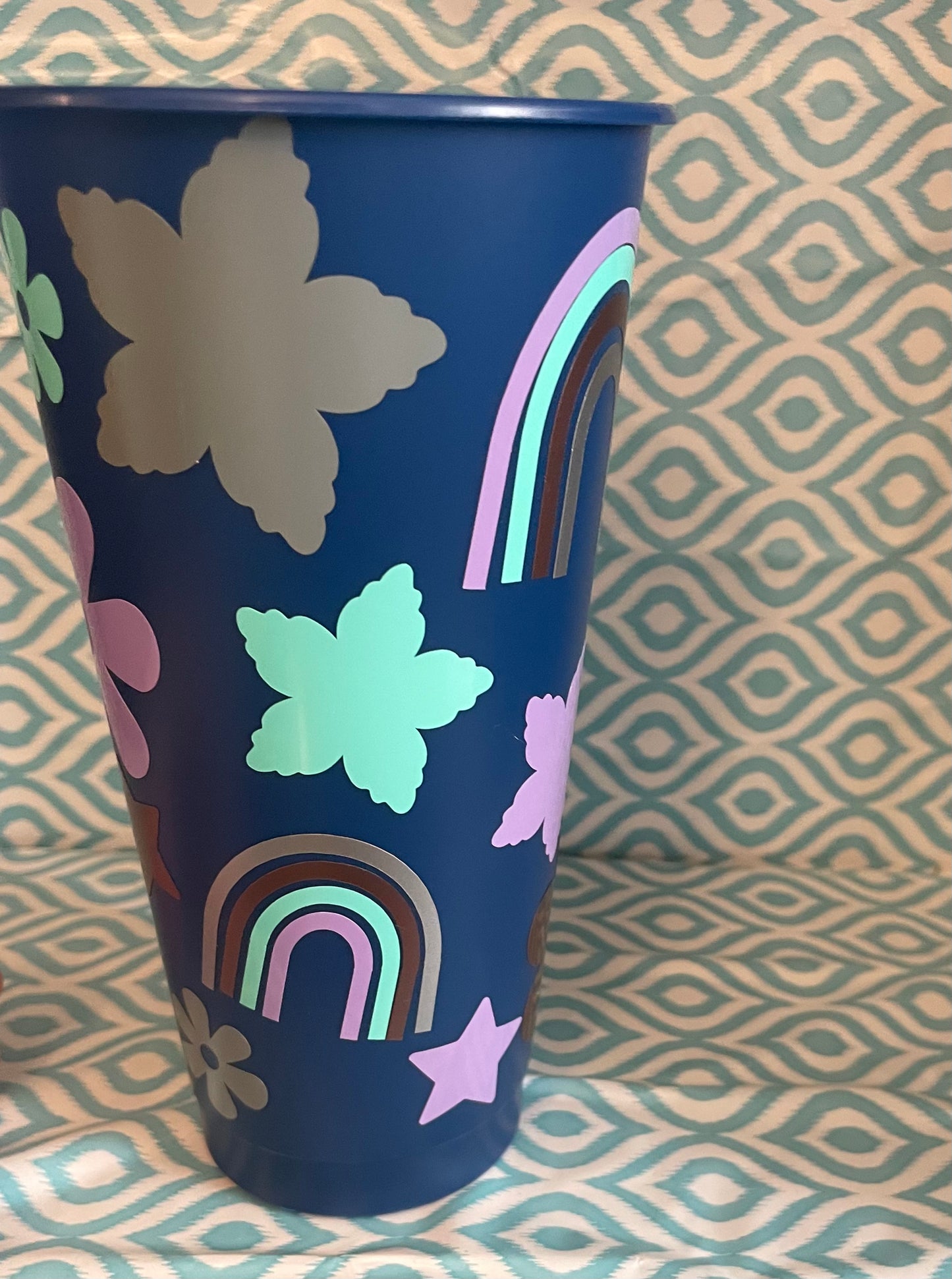 Dark blue flower rainbow star cold cup