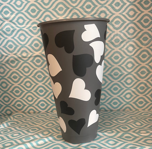 Black white hearts cold cup