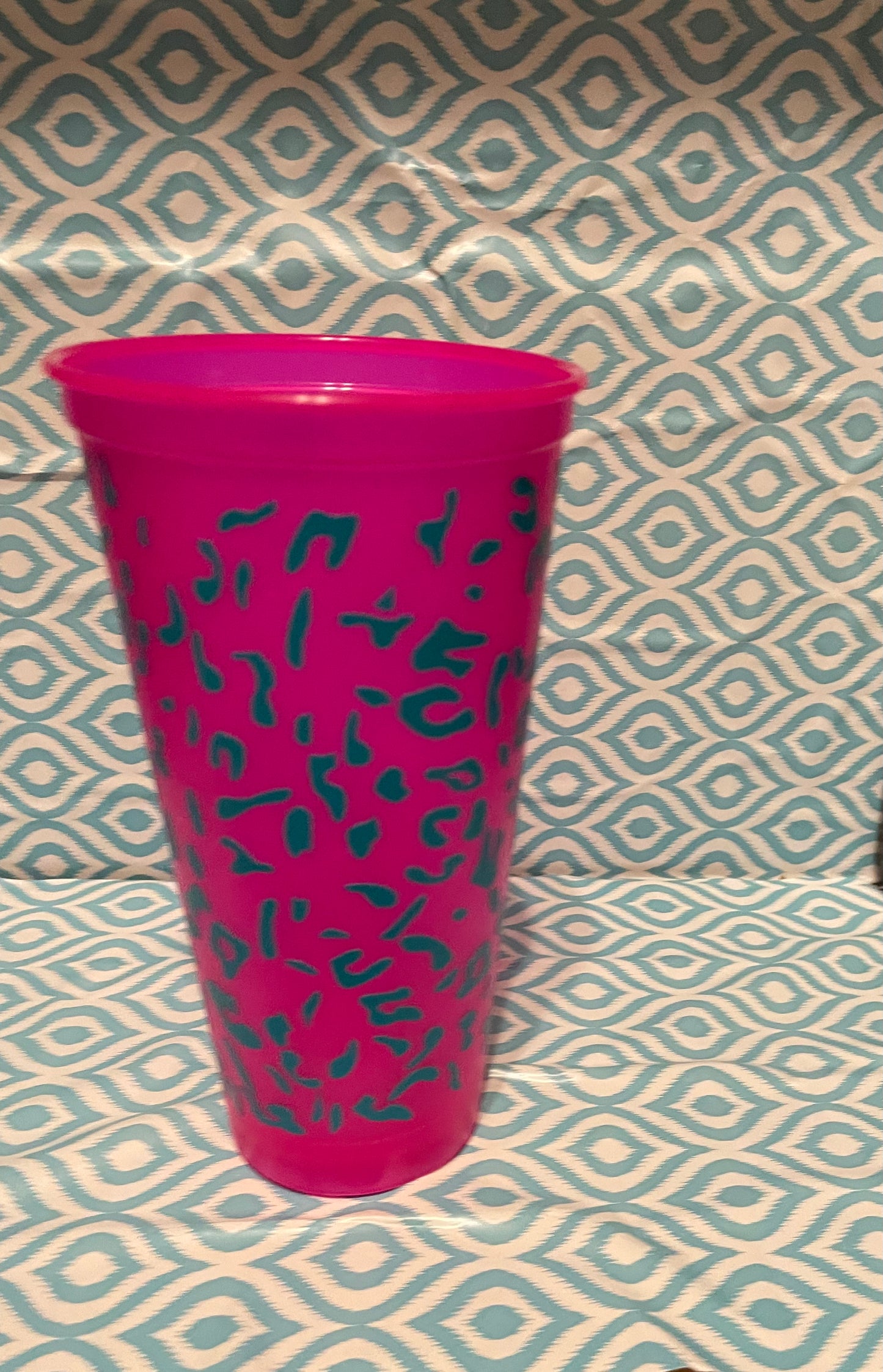 Teal Boss bitch cheetah print cold cup pink