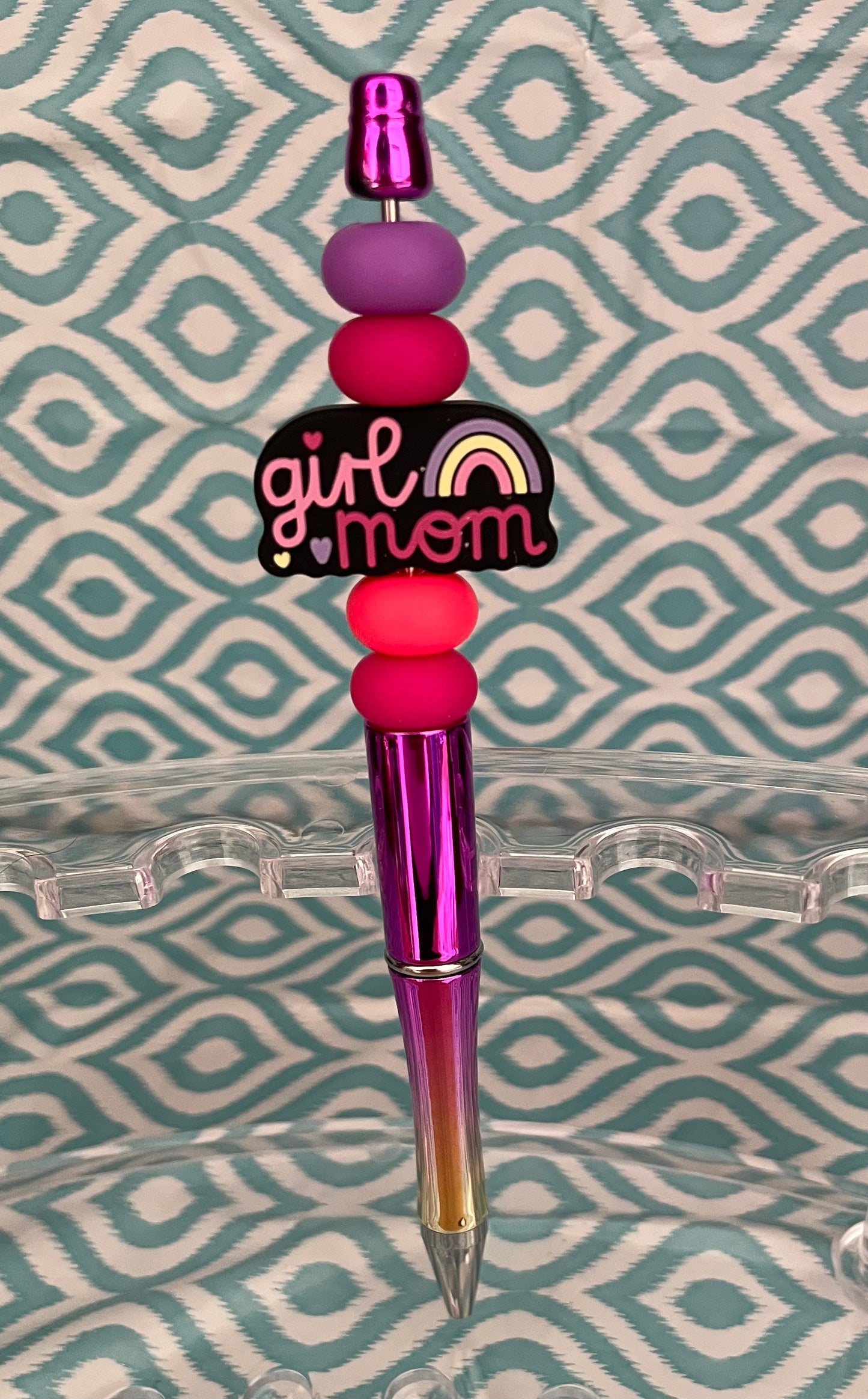 Girl mom shiny pink beadable pen