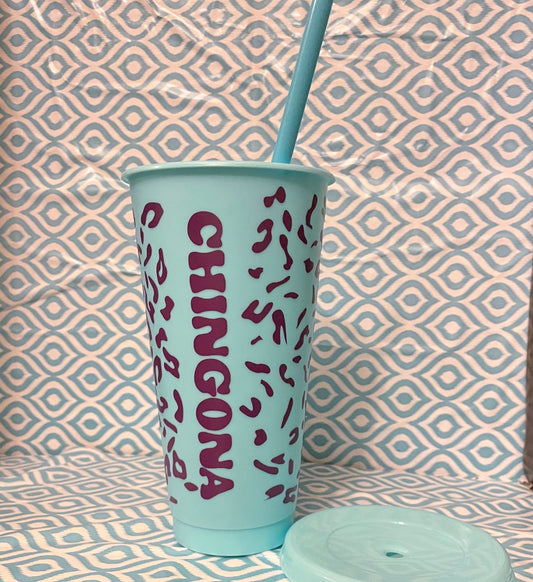 Purple chingona cheetah print cold cup mint