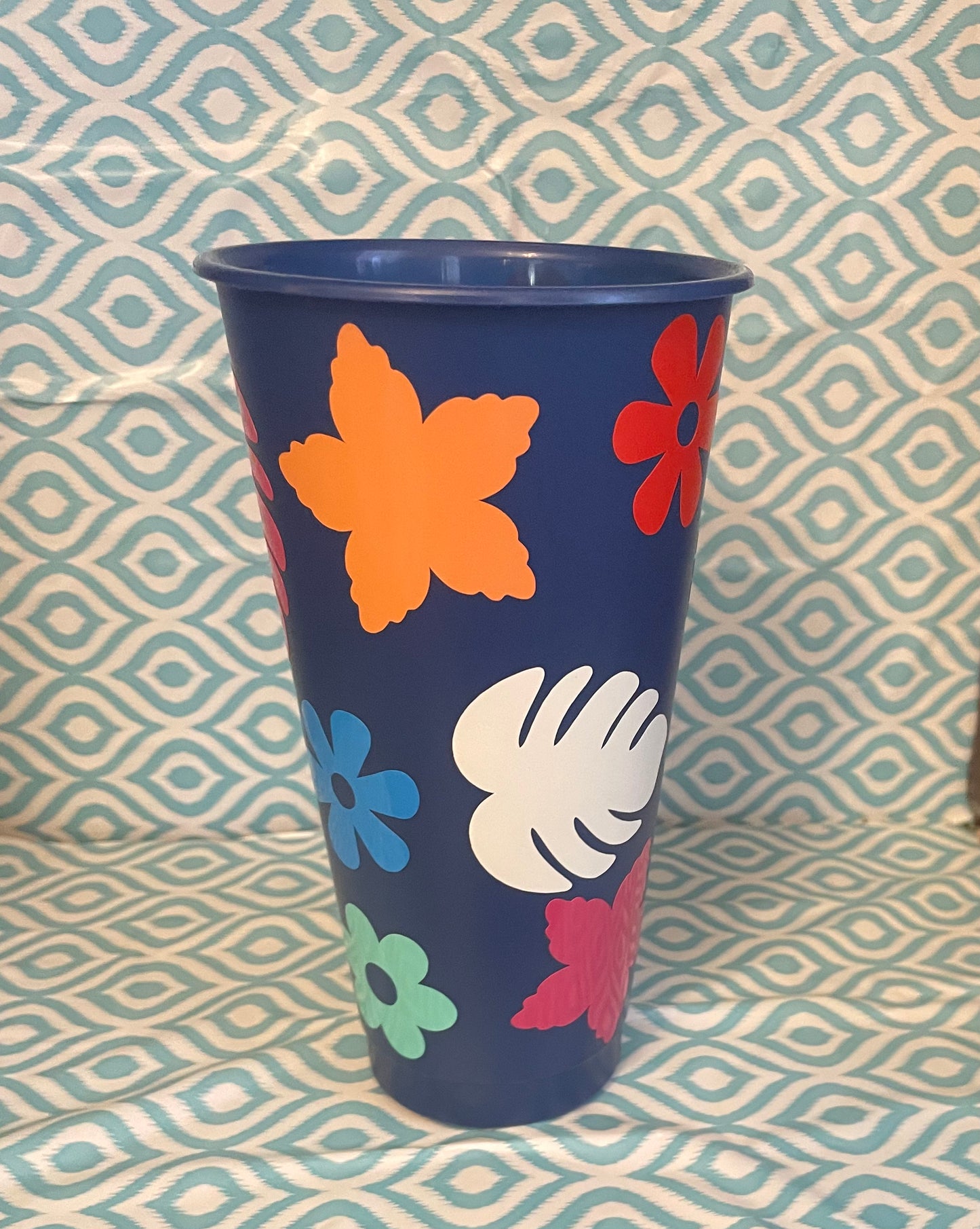 Flowers and leaves cold cup navy blue