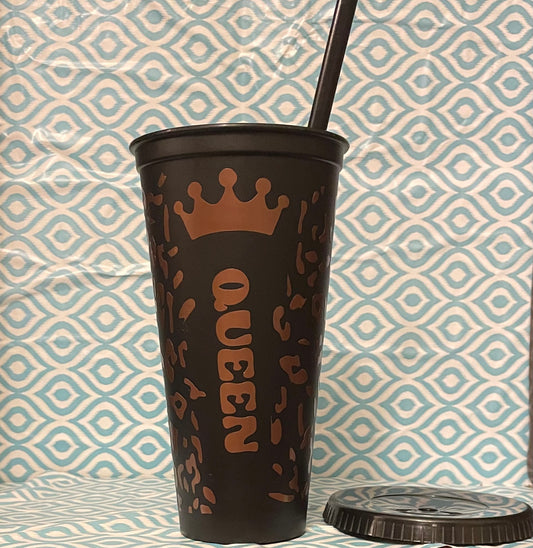 Gold queen cheetah print cold cup black