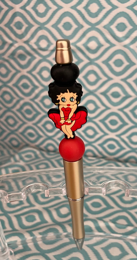 Gold red dress lady beadable pen