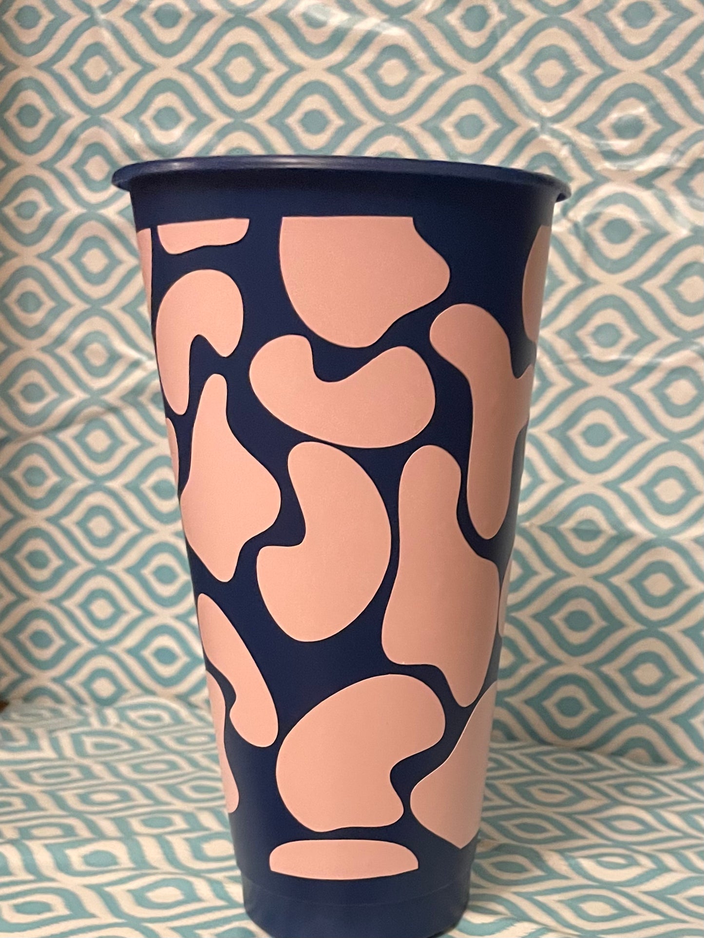 Light pink cow print cold cup navy