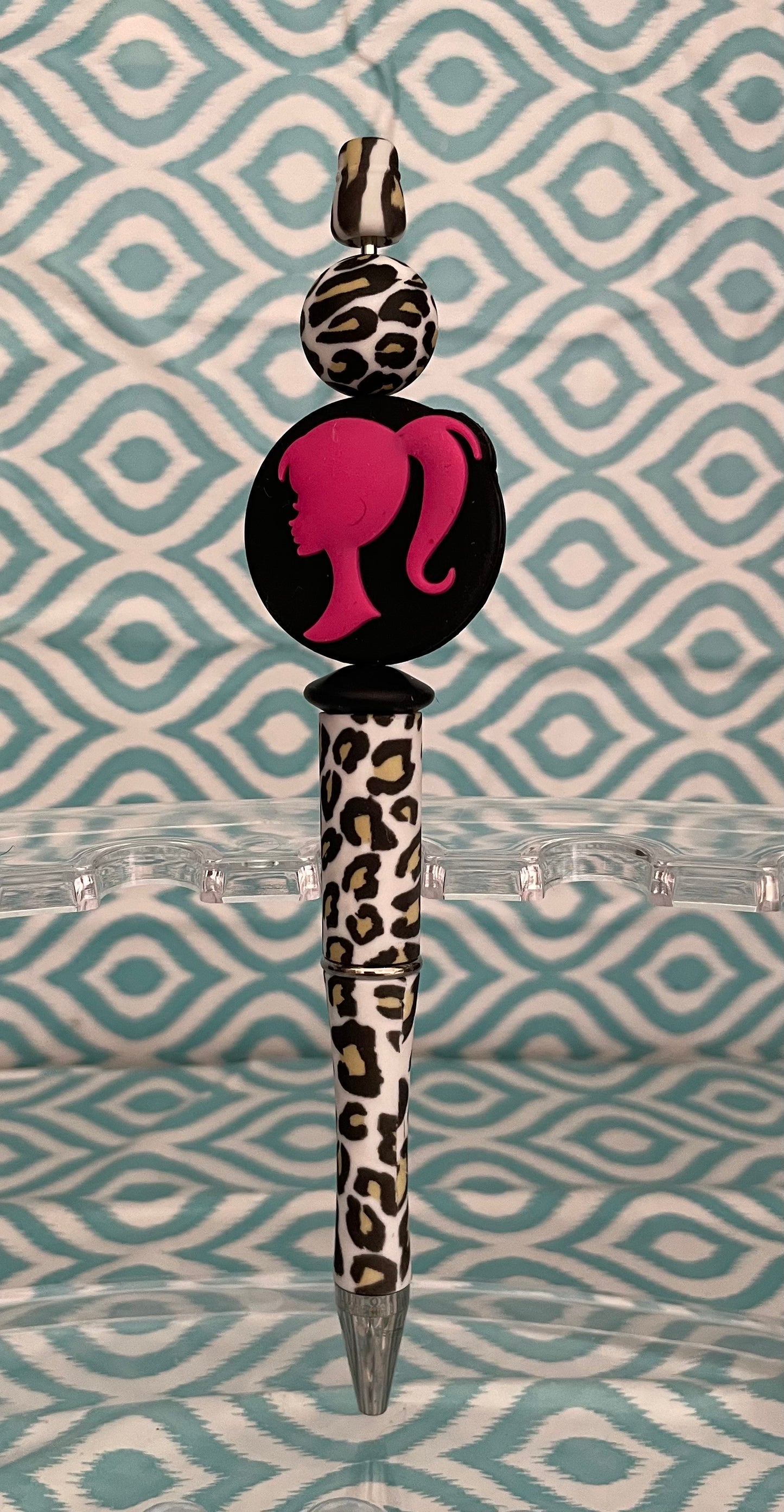 Cheetah print Barbie beadable pen