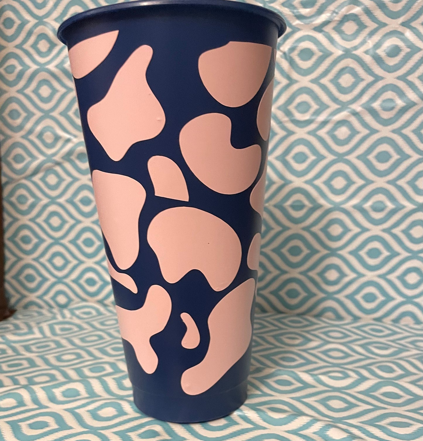 Light pink cow print cold cup navy